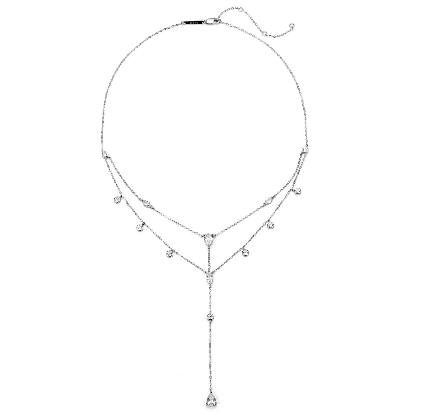 Dazzle Double Chain Y Necklace Sterling Silver