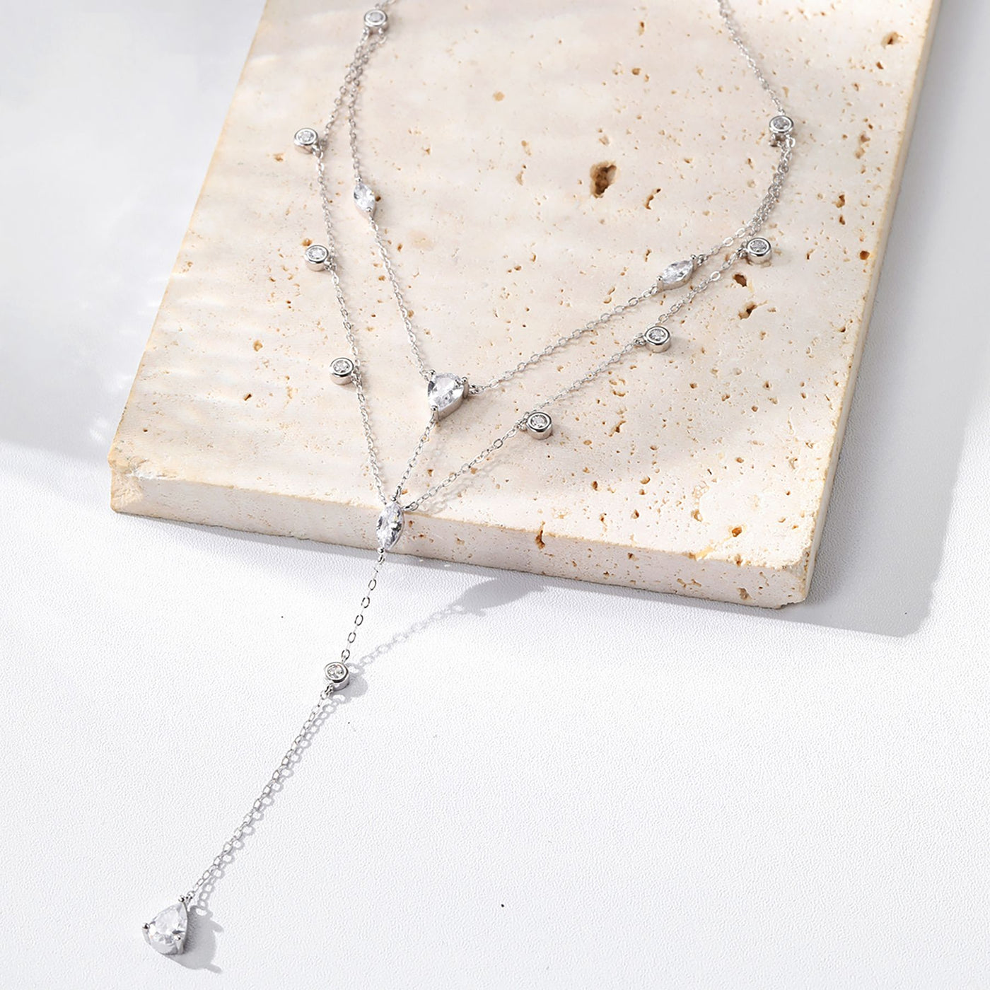 Dazzle Double Chain Y Necklace Sterling Silver