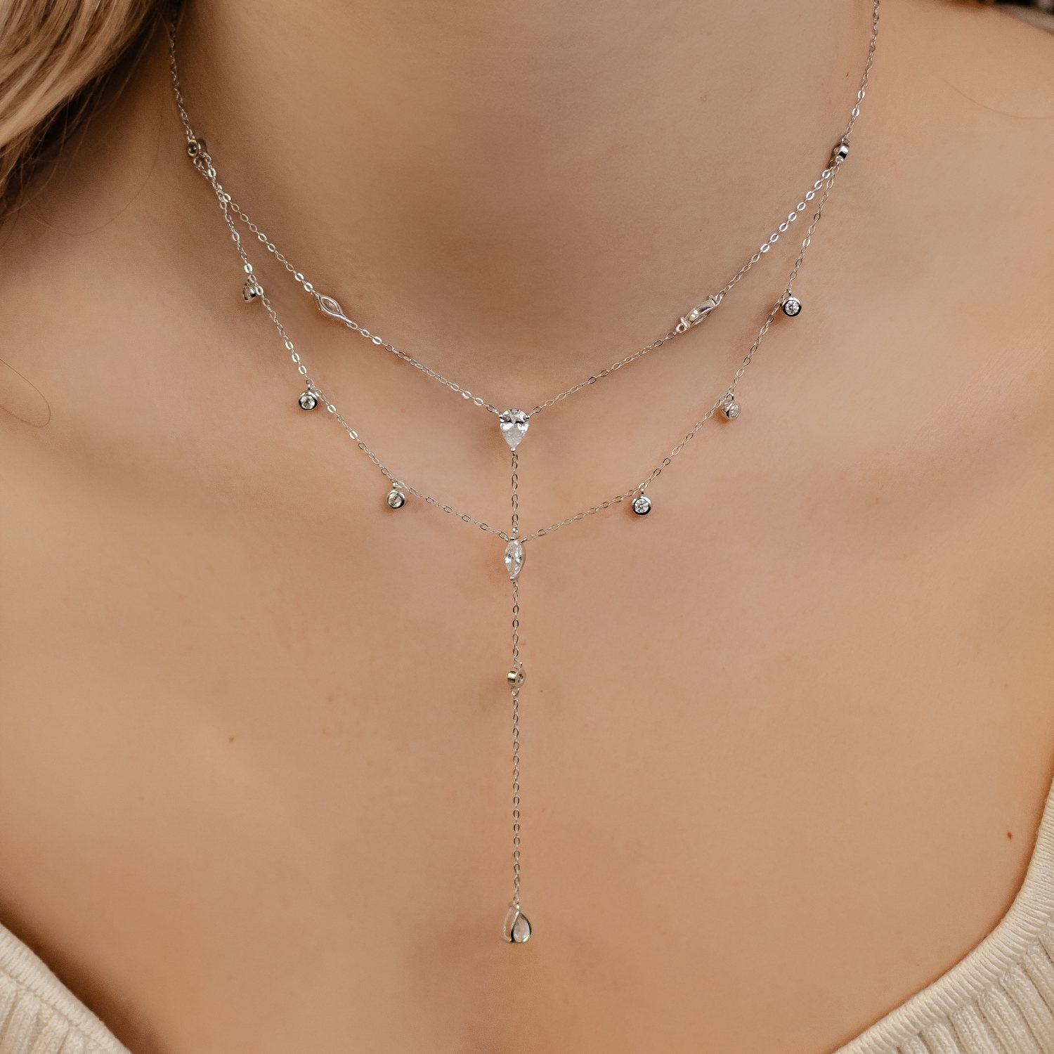 Collier Y Multi Rangs Brillant Argent 925 en Or