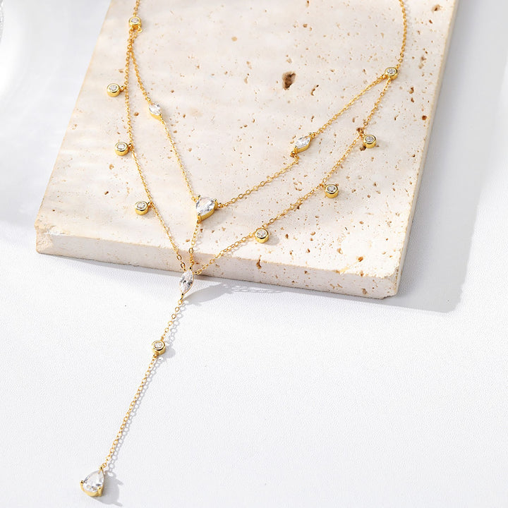 Collier Y Multi Rangs Brillant Argent 925 en Or