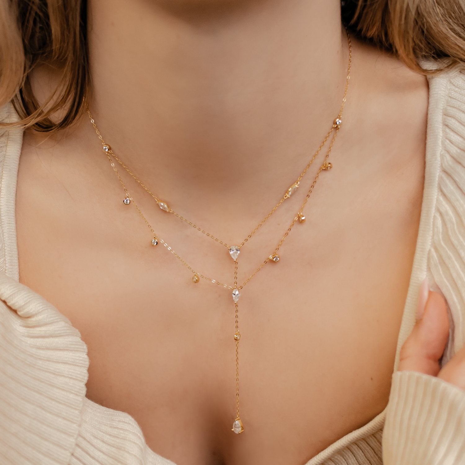 Collier Y Multi Rangs Brillant Argent 925 en Or