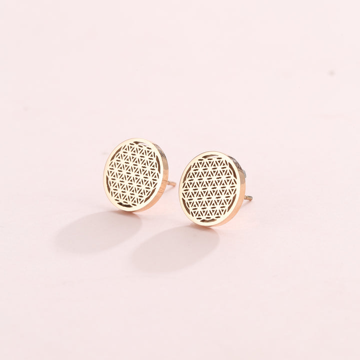 Flower of Life Stud Earrings Gold