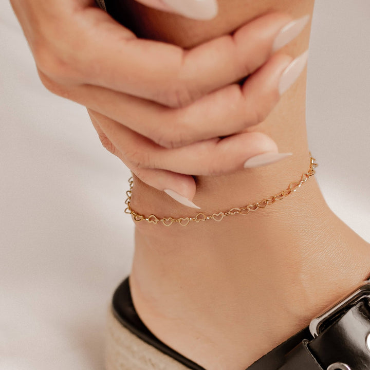 Bracelet de Cheville Chaîne Fine Cœur Waterproof