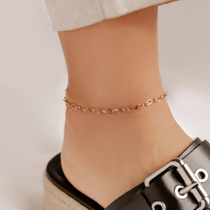 Bracelet de Cheville Chaîne Fine Cœur Waterproof