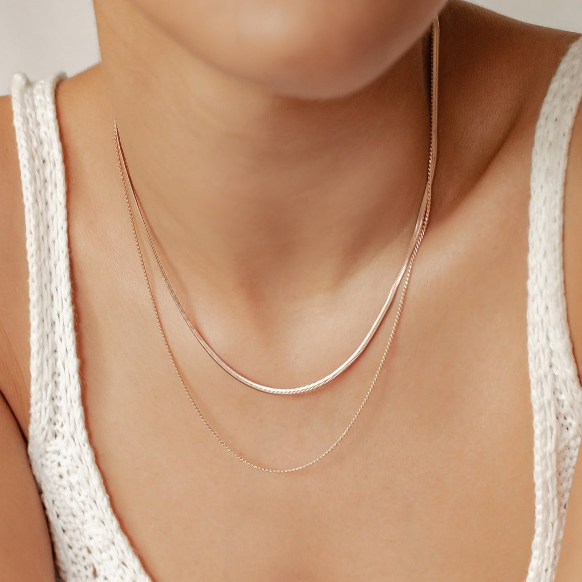 Delicate Layered Necklace Snake Chain Rose Gold