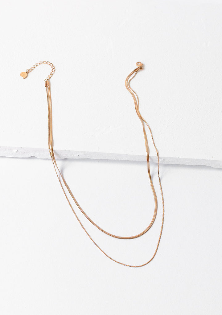 Délicat Collier Multi Rangs Chaîne Serpent en Or Rose