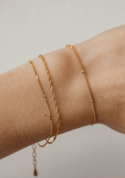 Delicate Layering Bracelets Set Sterling Silver Gold