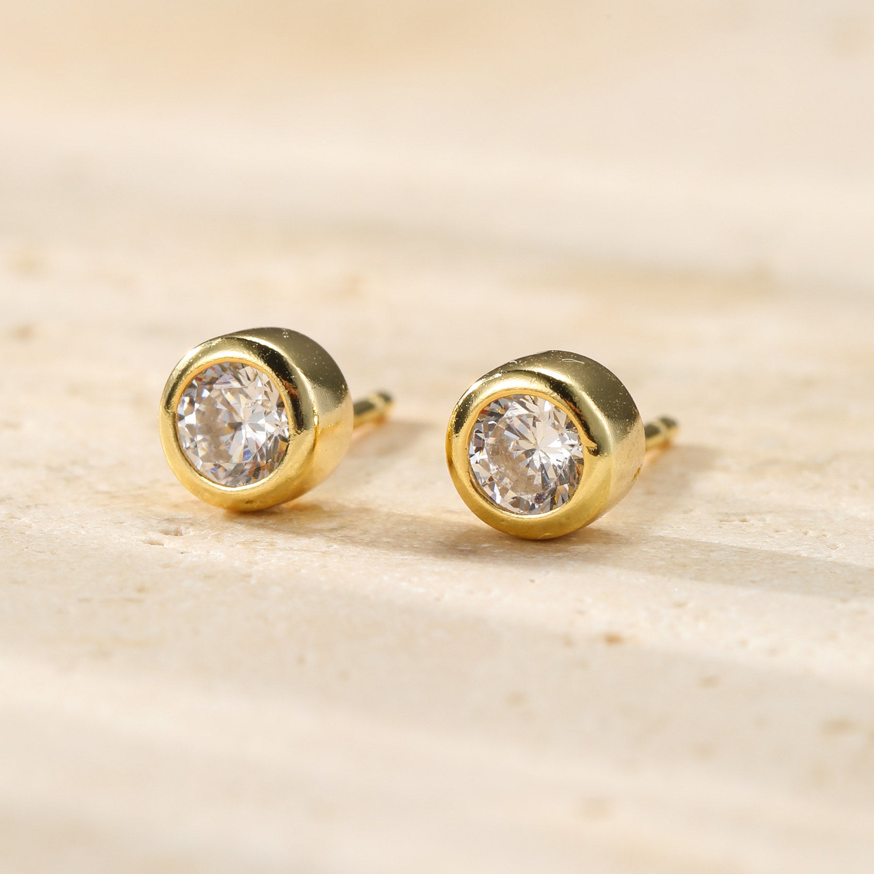 Diamond Bezel Stud Earrings Sterling Silver