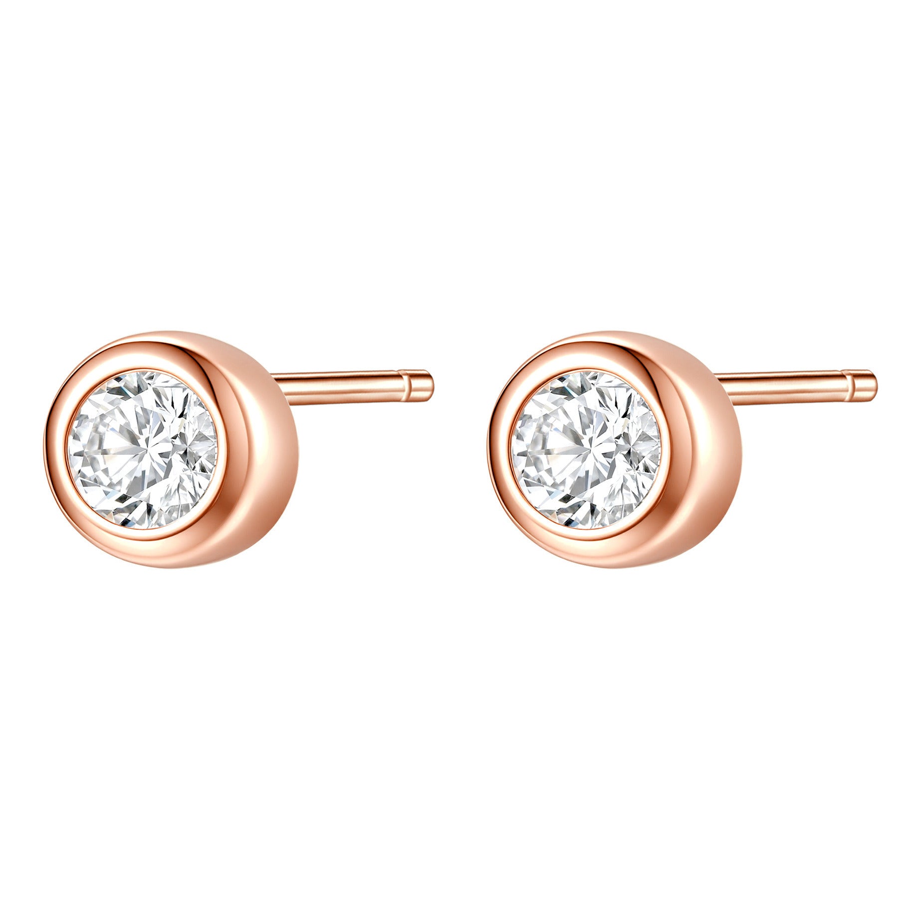 Cubic Zirconia Bezel Stud Earrings Sterling Silver
