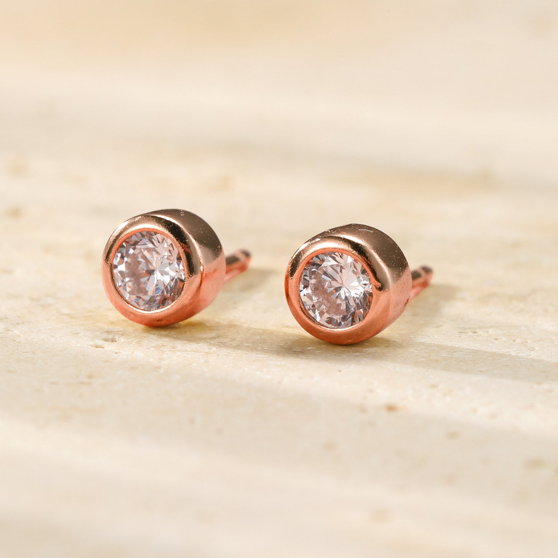 Cubic Zirconia Bezel Stud Earrings Sterling Silver