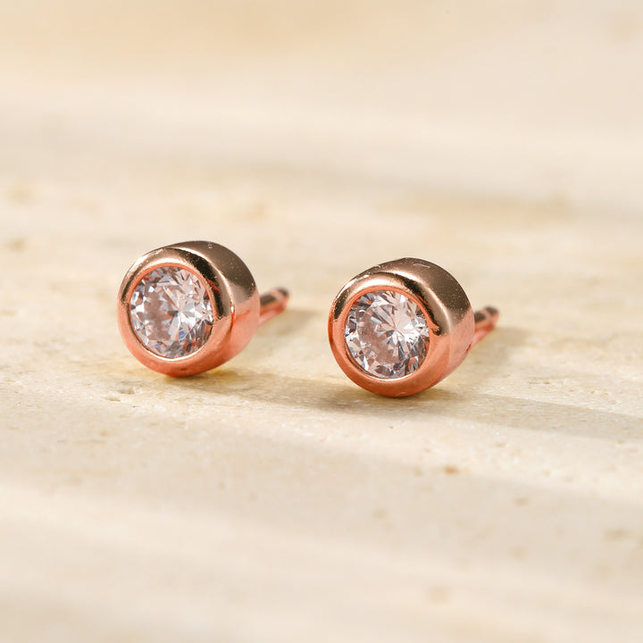Cubic Zirconia Bezel Stud Earrings Sterling Silver