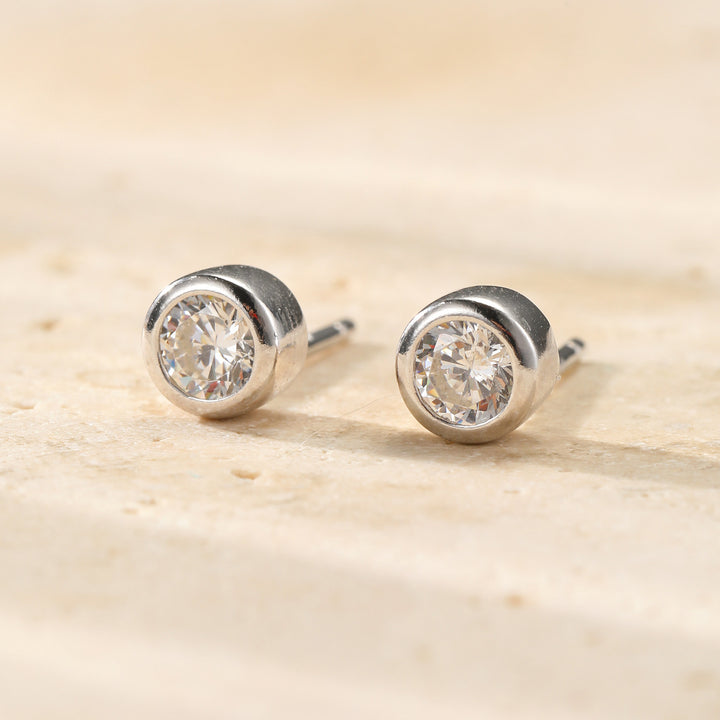 Diamond Bezel Stud Earrings Sterling Silver