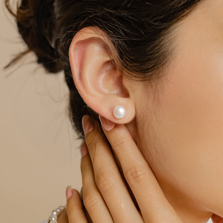 Dot Pearl Stud Earrings Sterling Silver