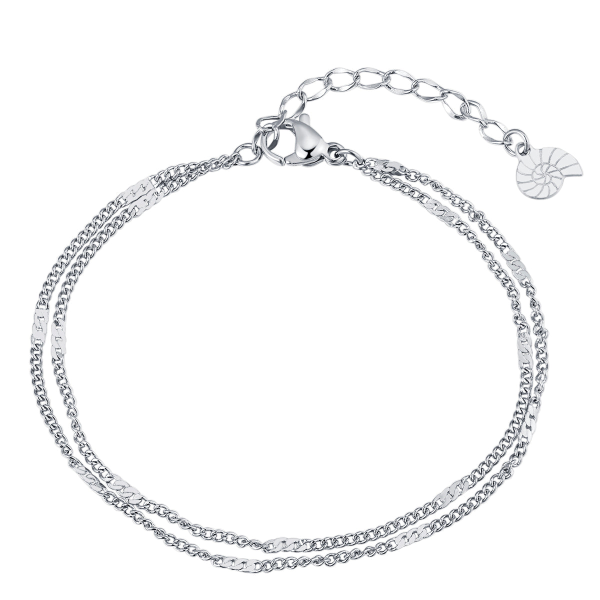 Double Curb Chain Bracelet Silver