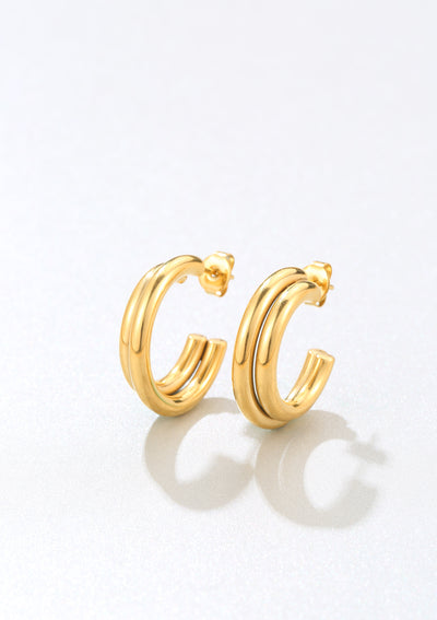 Double Curve Hoop Earrings Gold