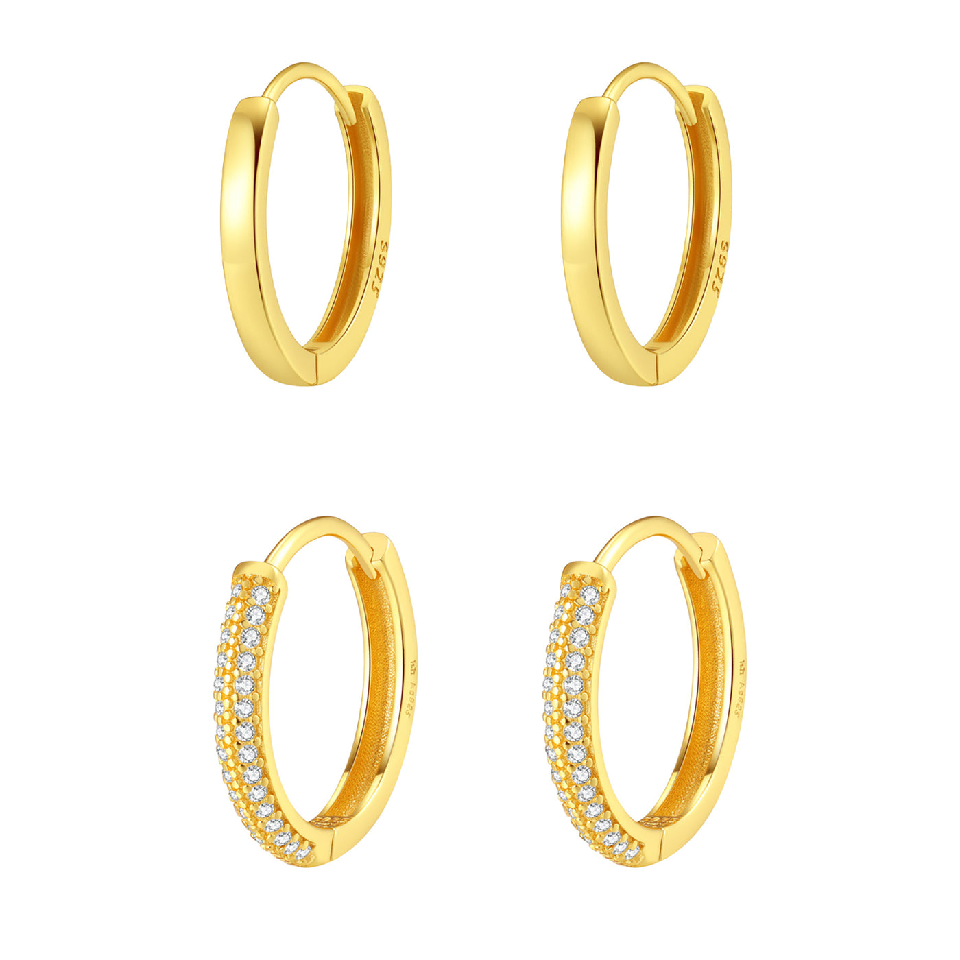 Double Gemstone and Classic Band Hoop Earring Sets