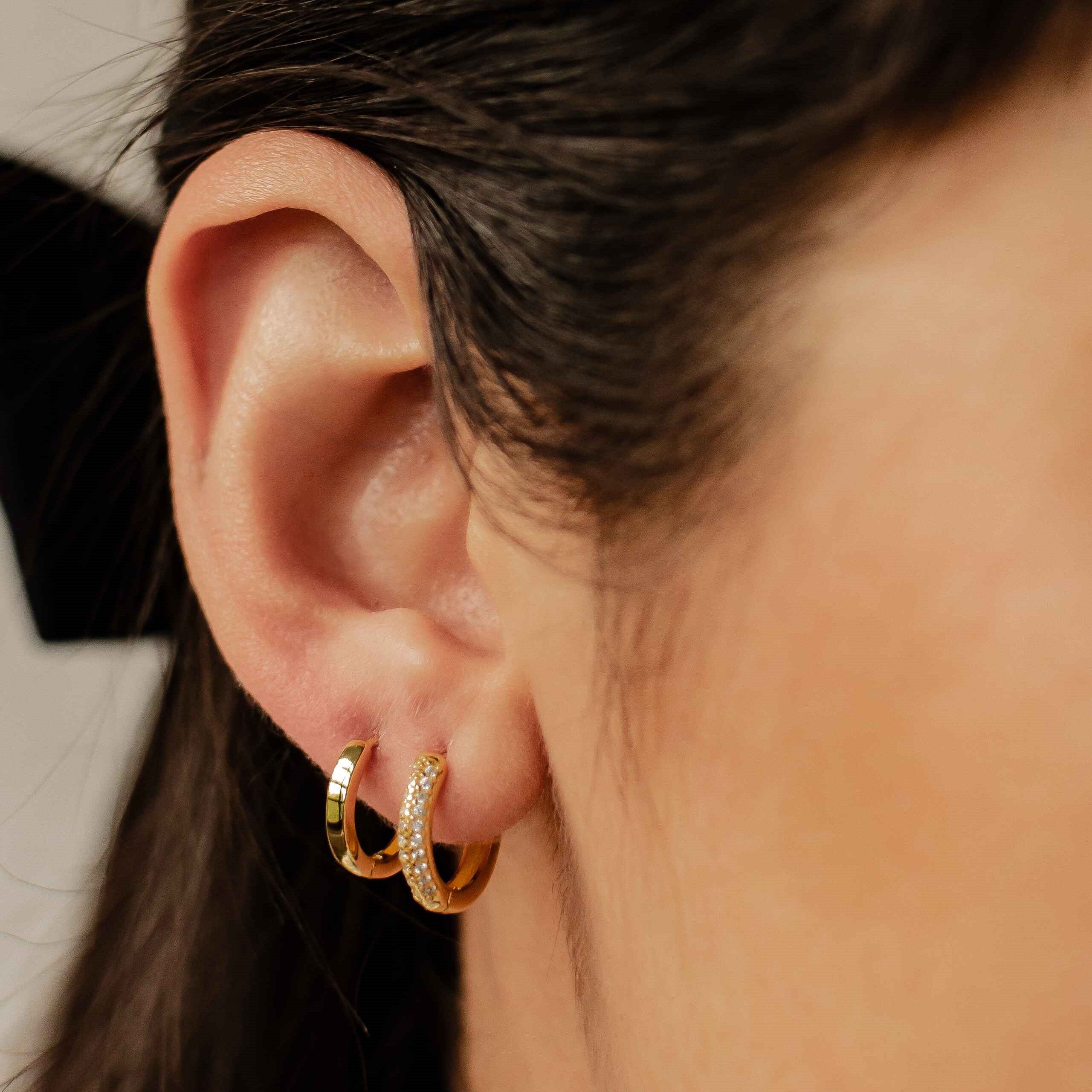 Double Gemstone and Classic Band Hoop Earring Sets