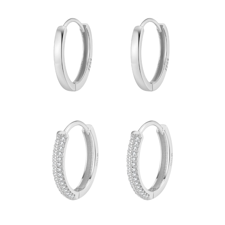 Double Gemstone and Classic Band Hoop Earring Sets
