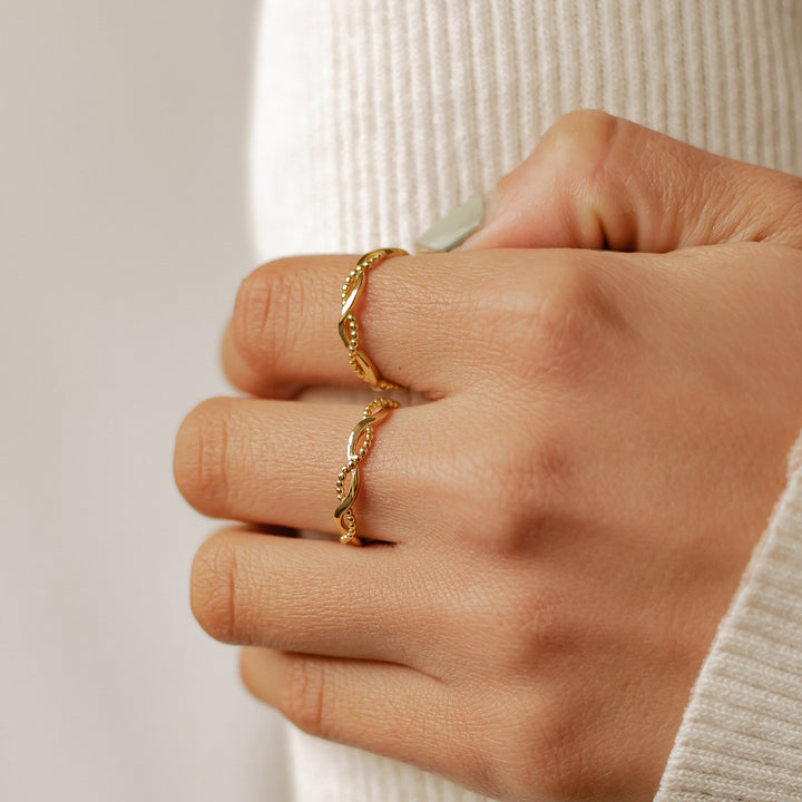 Bague Double Hélice Argent Sterling en Or