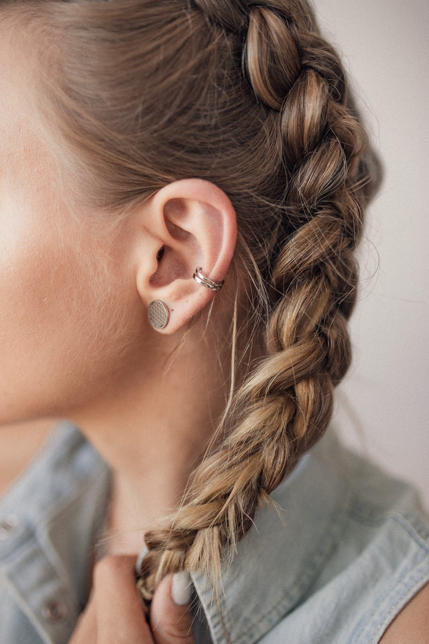 Bijou d'Oreille Double Cerceau en Argent Massif