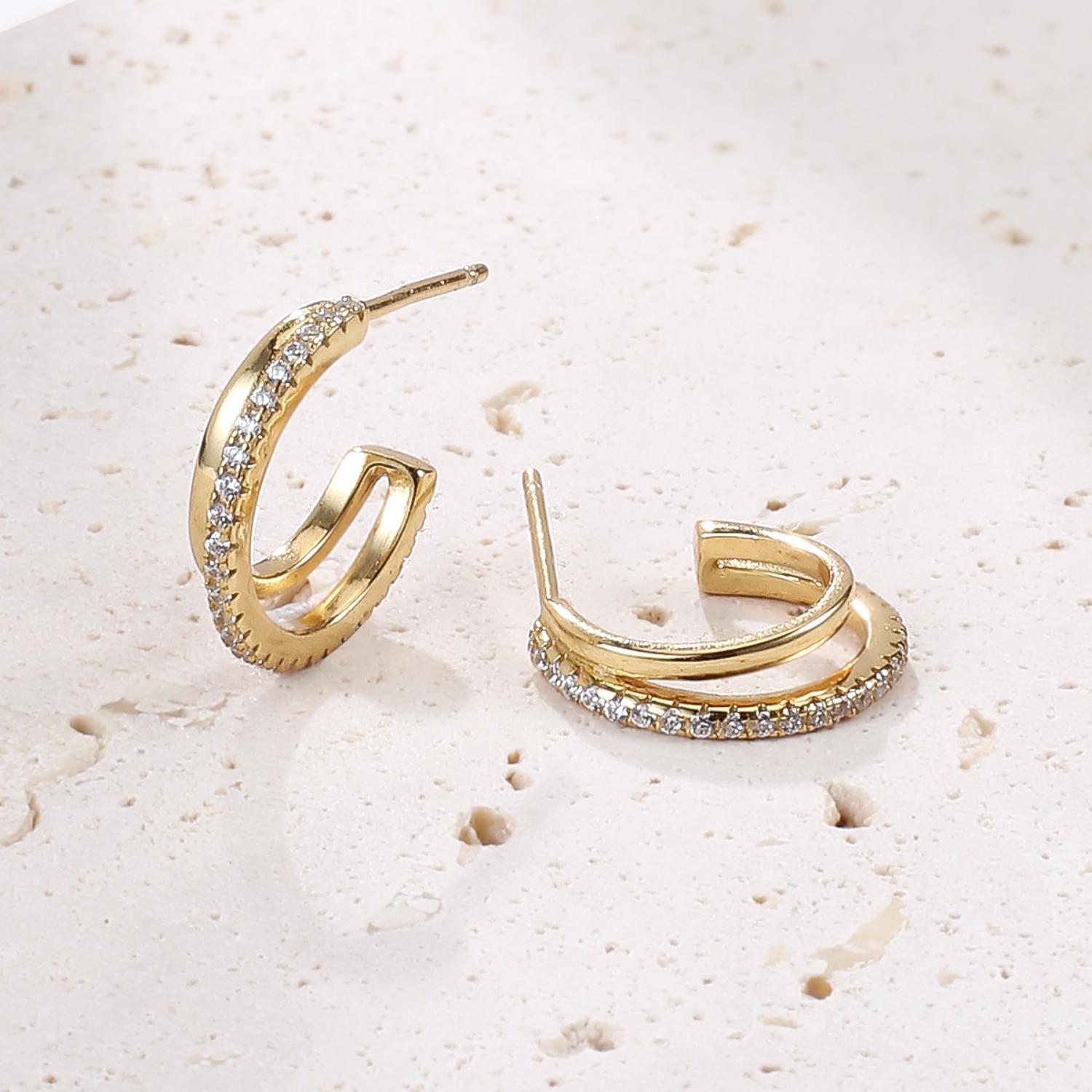 Pendientes Aros Doble Gemas Plata de Ley 925 en Oro