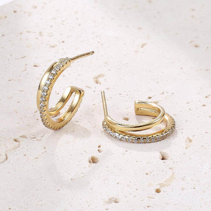 Doppelte Creolen mit Edelsteinen Sterlingsilber in Gold