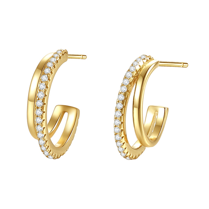 Pendientes Aros Doble Gemas Plata de Ley 925 en Oro