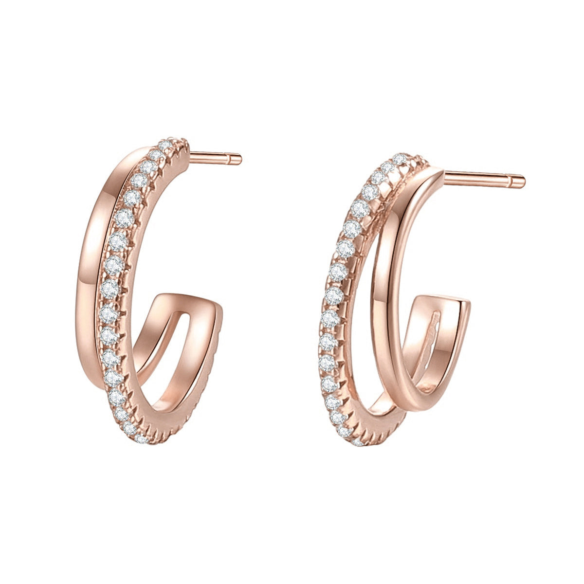 Doppelte Creolen mit Edelsteinen Sterlingsilber in Gold