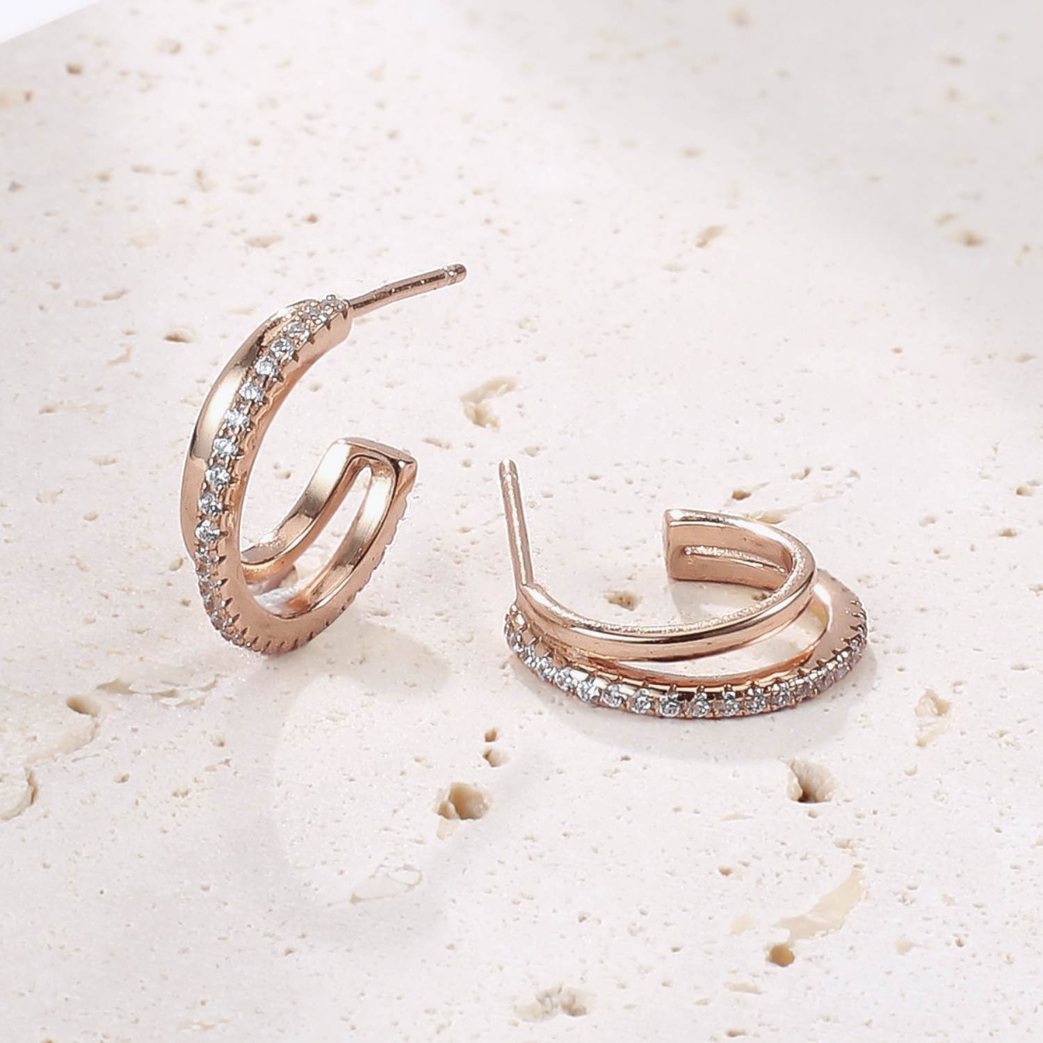 Pendientes Aros Doble Gemas Plata de Ley 925 en Oro