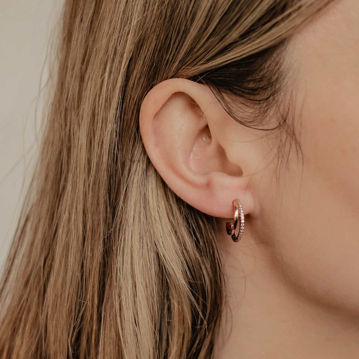 Doppelte Creolen mit Edelsteinen Sterlingsilber in Gold