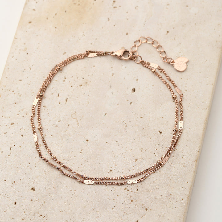 Tobillera Cadena Duo en Oro Rosa