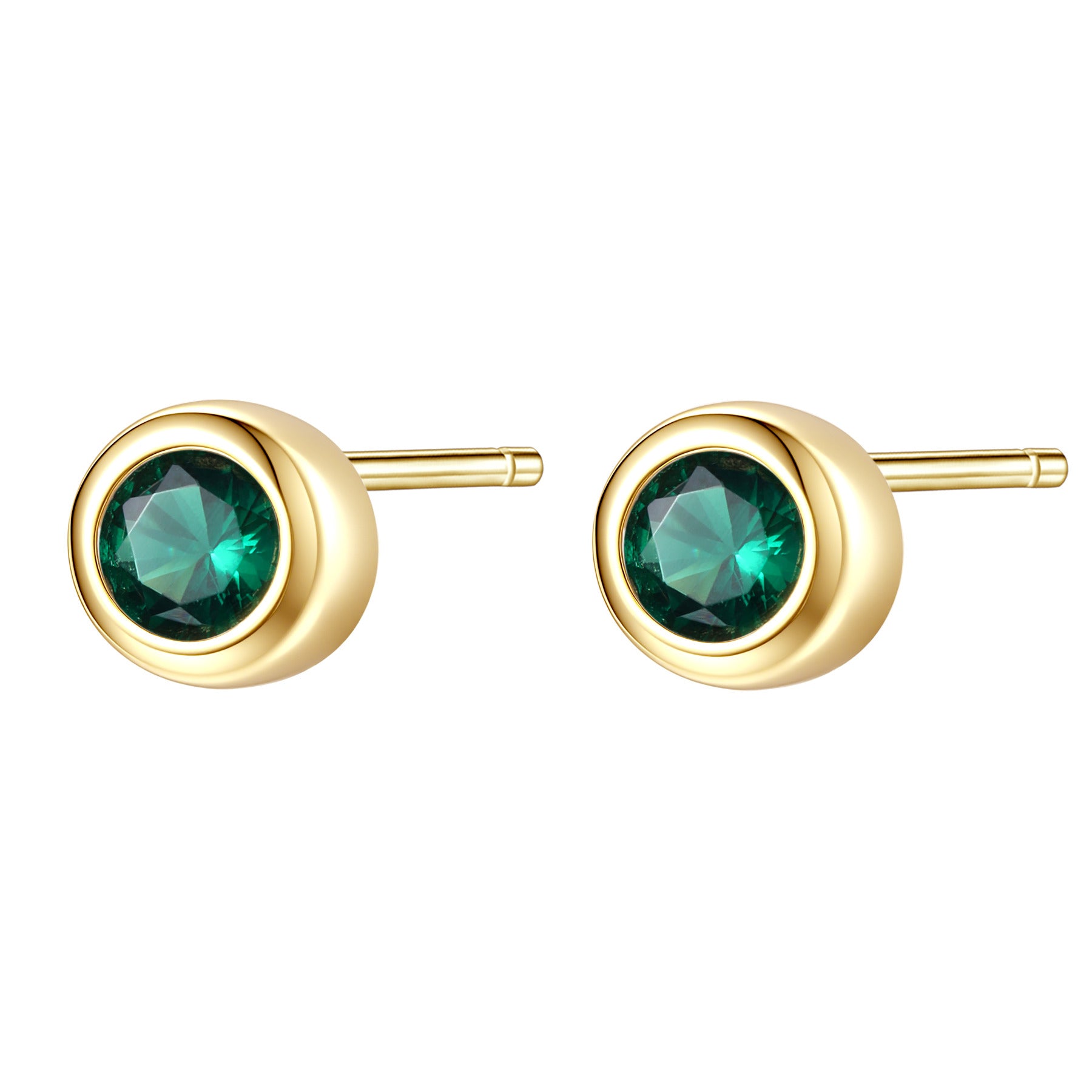 Emerald Bezel Stud Earrings Sterling Silver