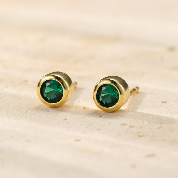 Emerald Bezel Stud Earrings Sterling Silver