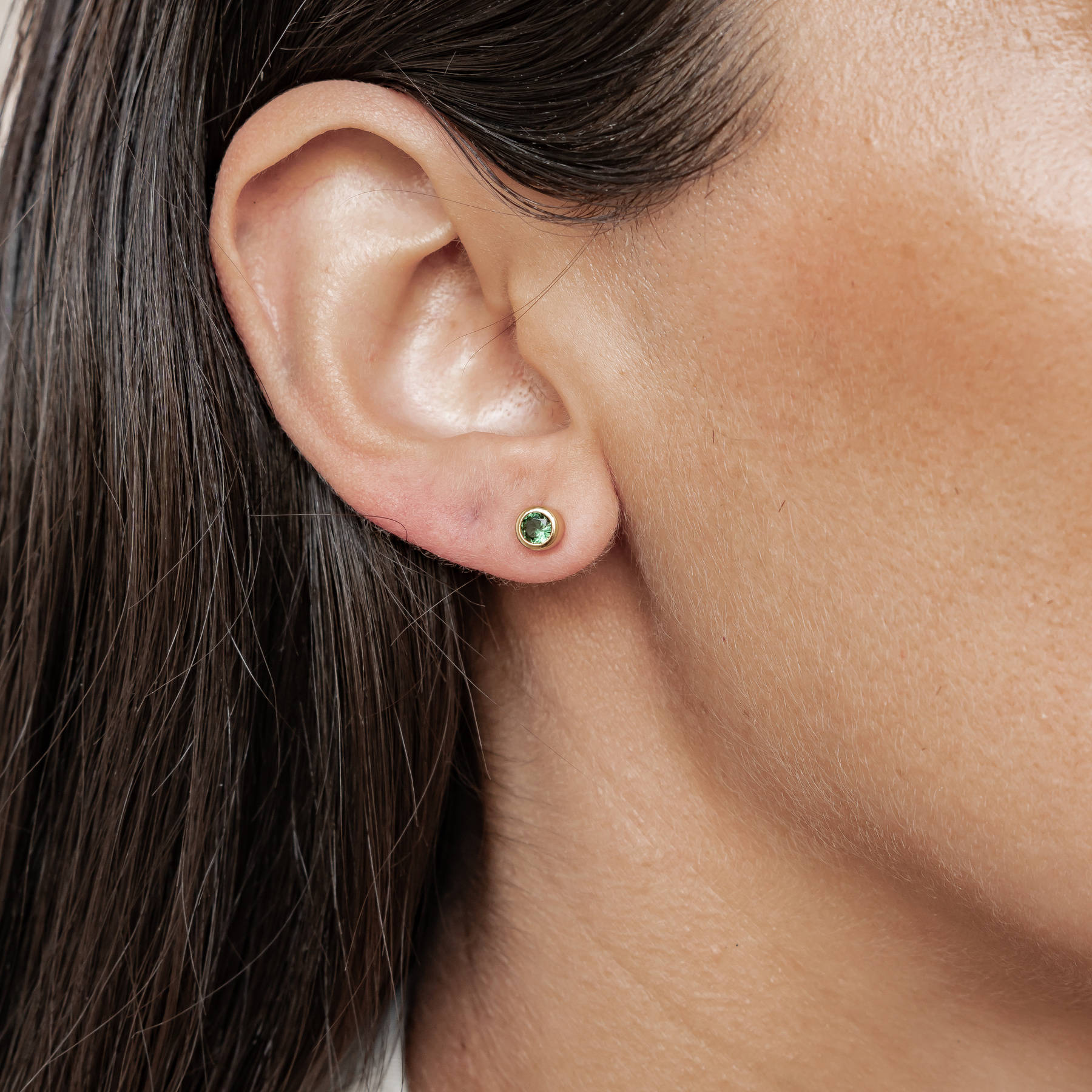 Emerald Bezel Stud Earrings Sterling Silver