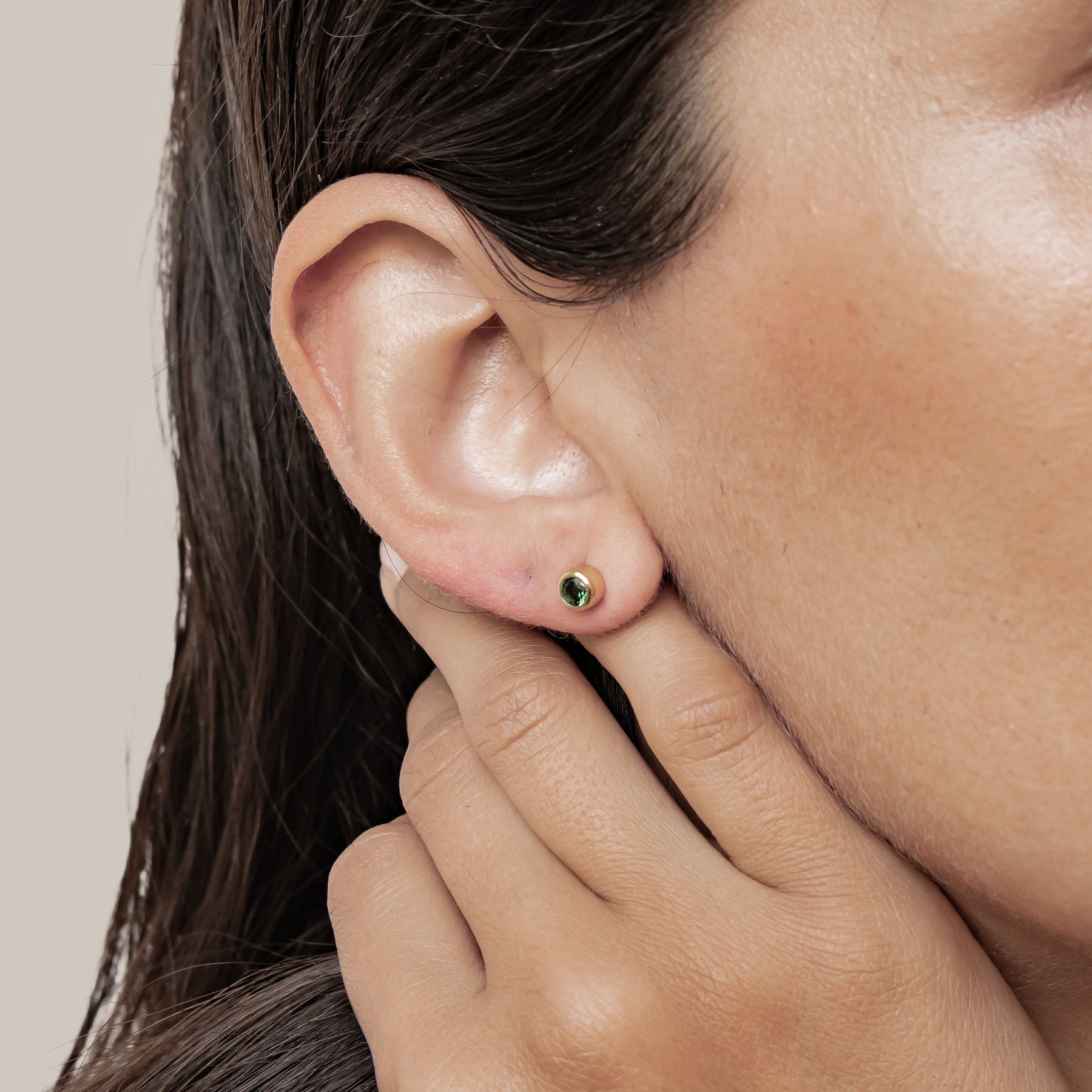 Emerald Bezel Stud Earrings Sterling Silver