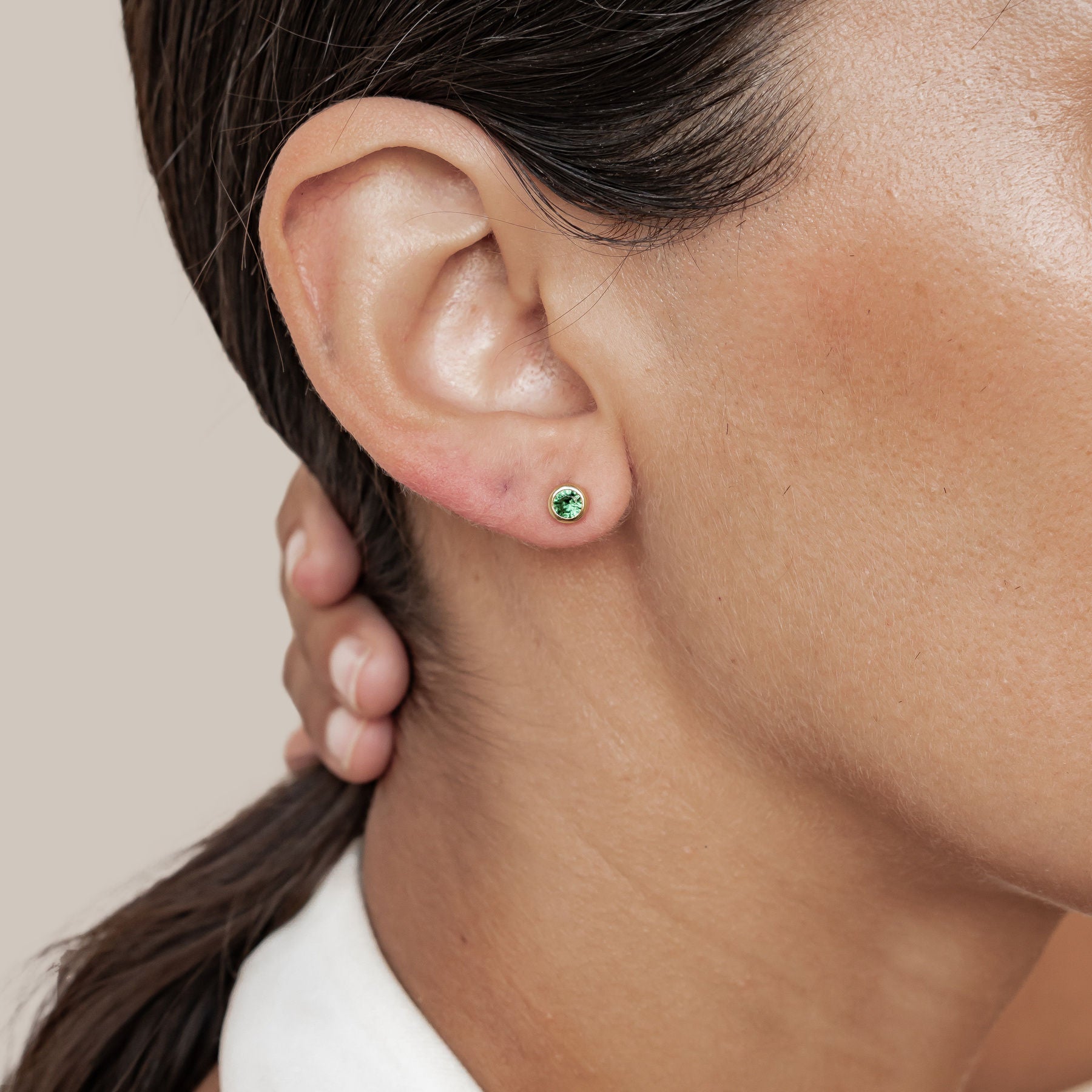 Emerald Bezel Stud Earrings Sterling Silver