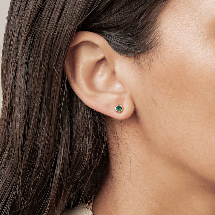 Emerald Bezel Stud Earrings Sterling Silver