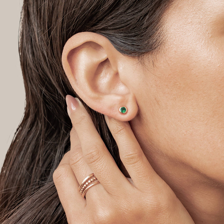 Emerald Bezel Stud Earrings Sterling Silver