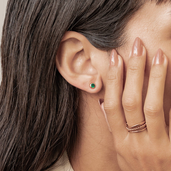 Emerald Bezel Stud Earrings Sterling Silver
