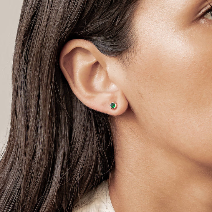 Emerald Bezel Stud Earrings Sterling Silver
