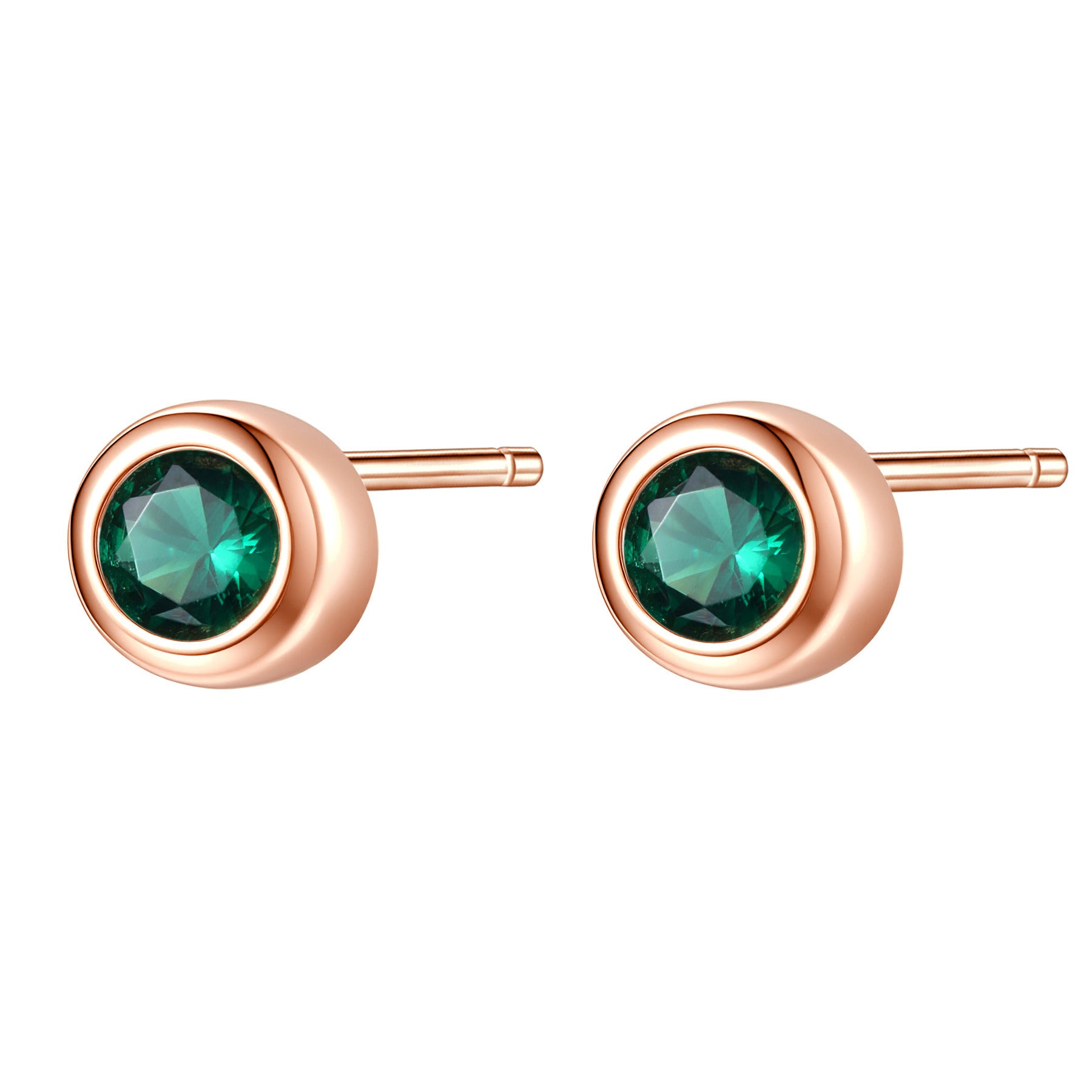 Emerald Bezel Stud Earrings Sterling Silver