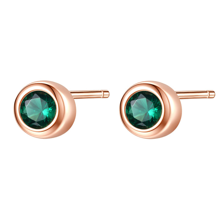Emerald Bezel Stud Earrings Sterling Silver