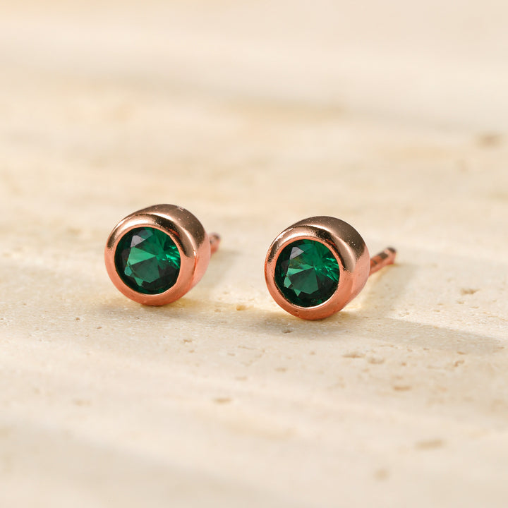 Emerald Bezel Stud Earrings Sterling Silver