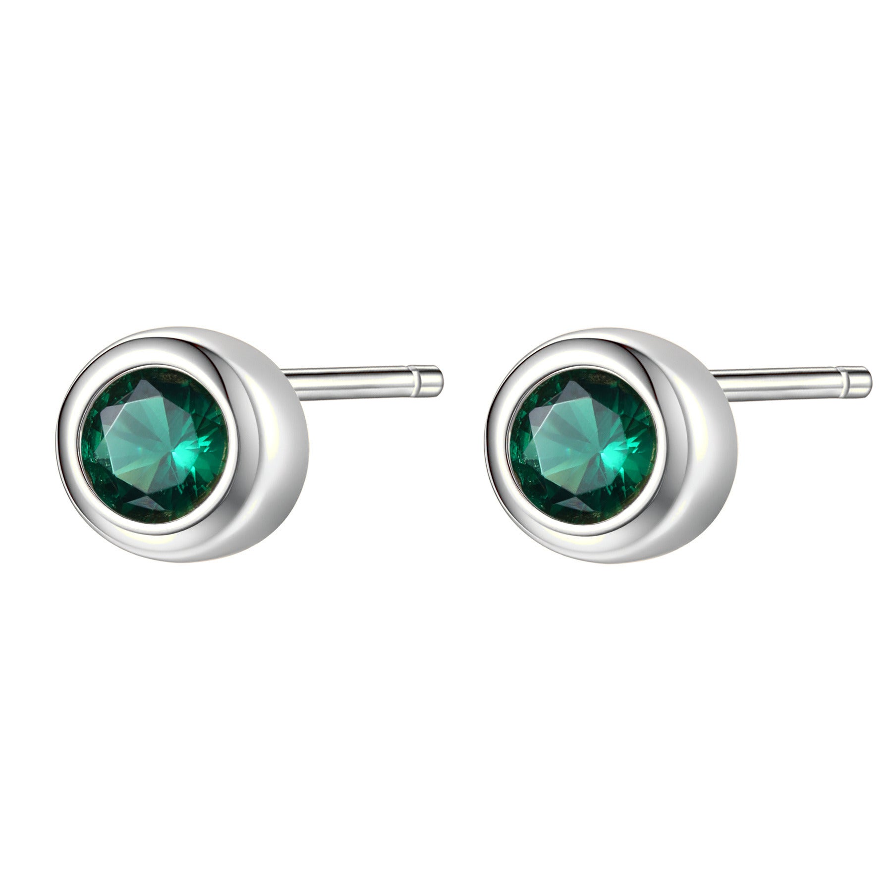Emerald Bezel Stud Earrings Sterling Silver