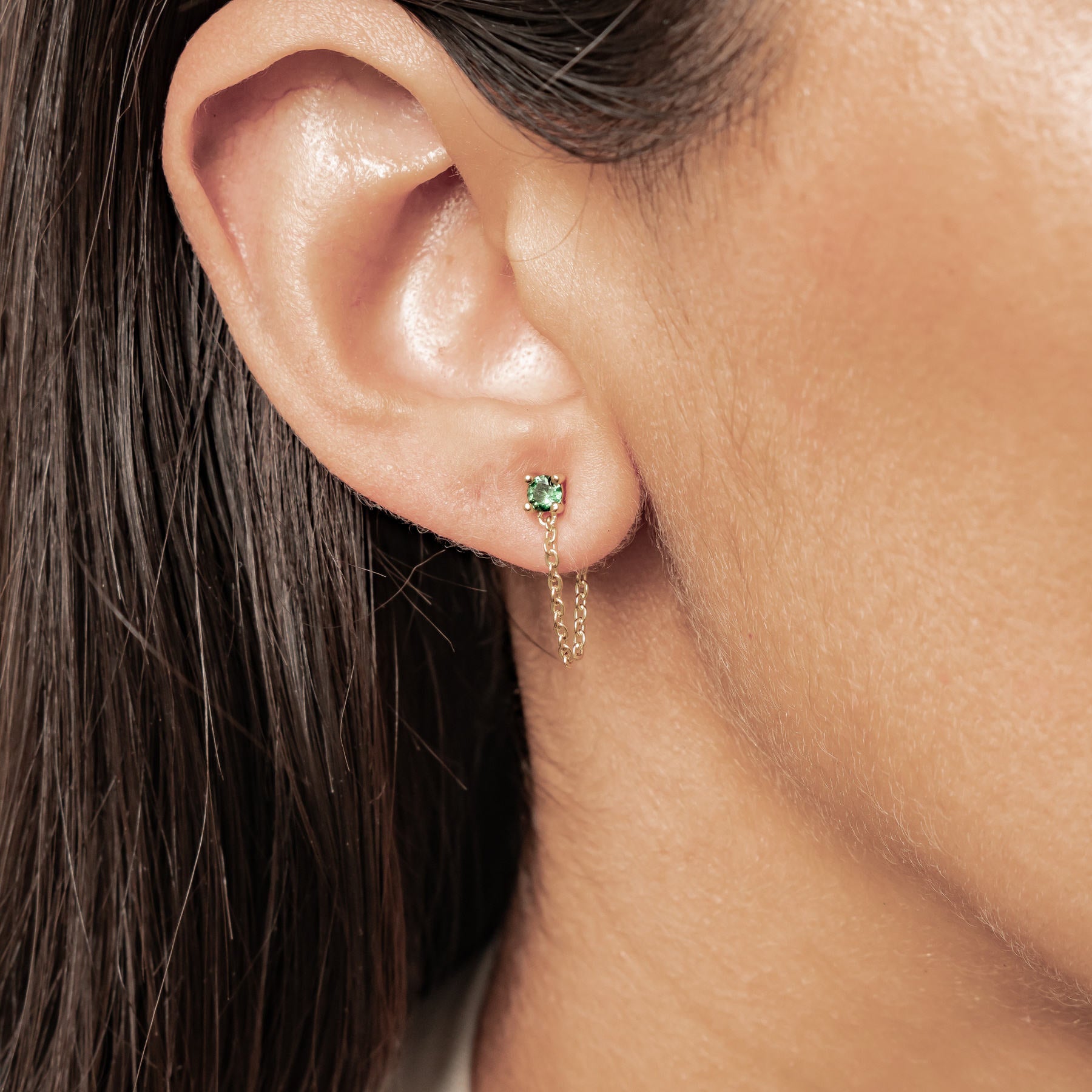 Emerald Chain Stud Earrings Sterling Silver