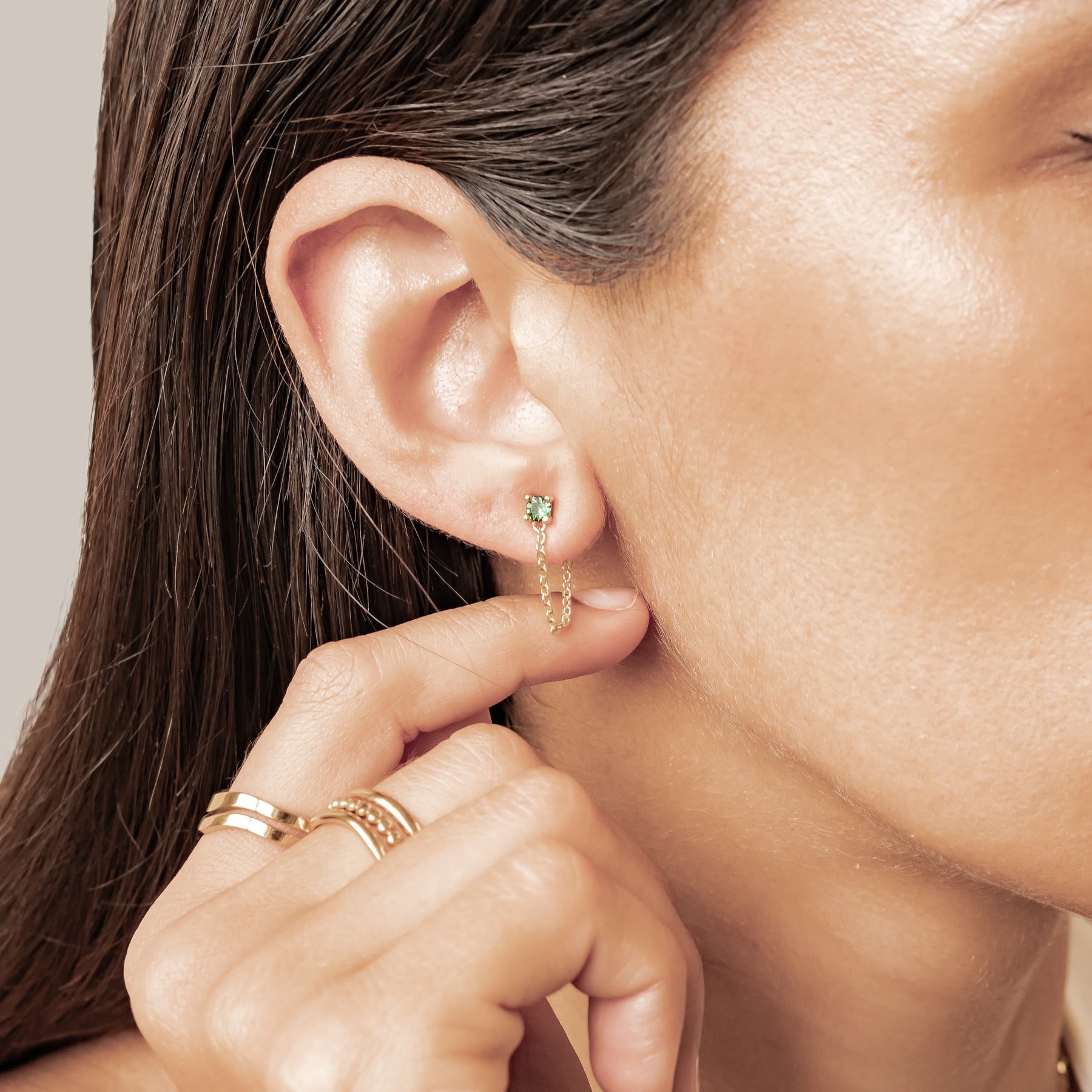 Emerald Chain Stud Earrings Sterling Silver