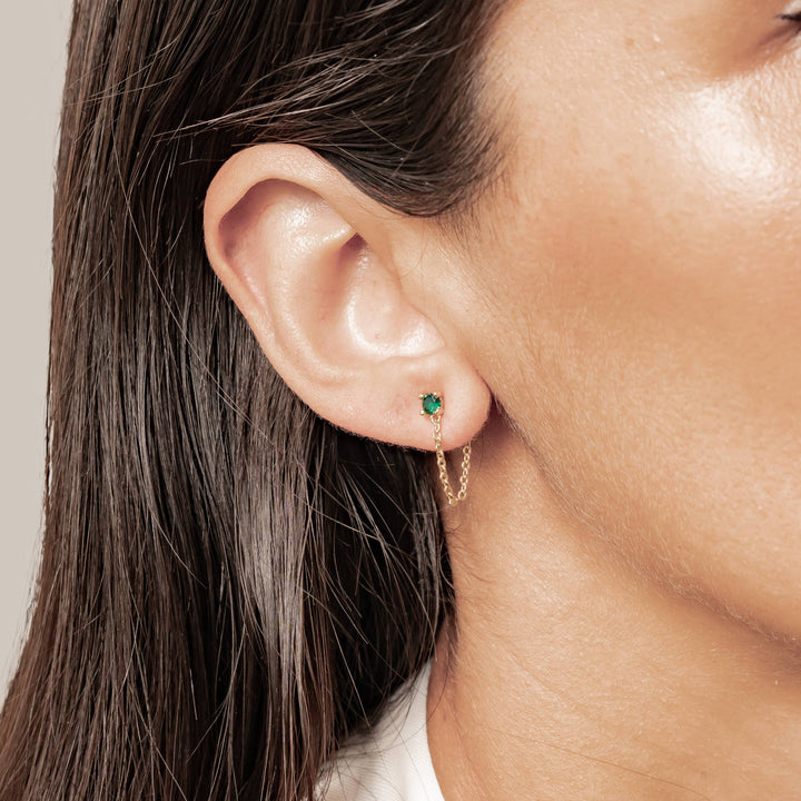Emerald Chain Stud Earrings Sterling Silver