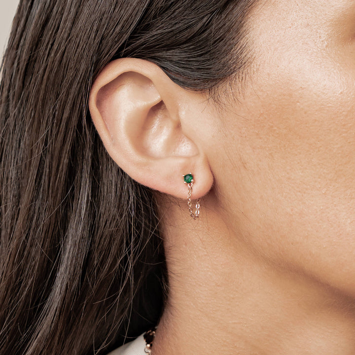 Emerald Chain Stud Earrings Sterling Silver