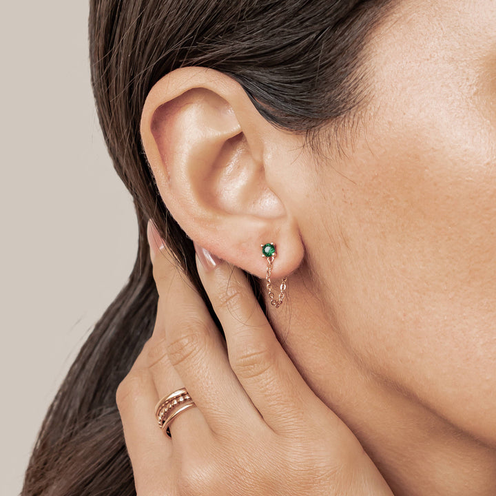 Emerald Chain Stud Earrings Sterling Silver