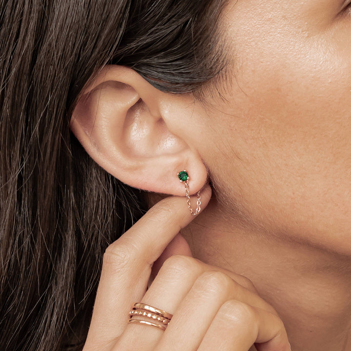 Emerald Chain Stud Earrings Sterling Silver